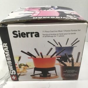 Swissmar Sierra Fondue 11 Piece Cast Iron Fondue Set Gradient Orange NEW NOB